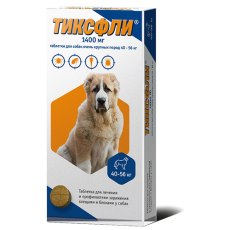 Тиксфли Таблетки от блох и клещей для собак очень крупных пород 40-56 кг 1400мг
