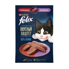 FELIX ВКУСНЫЙ ПАШТЕТ / Влажный корм Паучи Феликс Вкусный паштет для взрослых кошек с курицей и кроликом (цена за упаковку)