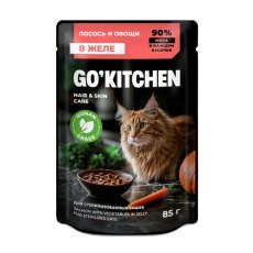 GO KITCHEN / Консервированный корм Гоу Китчен для стерилизованных кошек с лососем и овощами в желе (цена за упаковку)