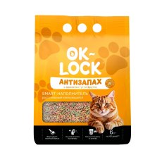 Ok-Lock / Наполнитель Ок-Лок растительный комкующийся для кошачьего туалета с ароматом Тутти-фрутти