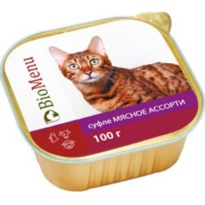 BioMenu Корм влажный для кошек суфле Мясное ассорти (цена за упаковку)