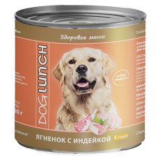 Dog Lunch / Консервы ДогЛанч для взрослых собак Ягнёнок с индейкой в соусе (цена за упаковку)