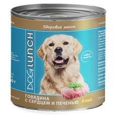Dog Lunch / Консервы ДогЛанч для взрослых собак Говядина с сердцем и печенью в соусе (цена за упаковку)