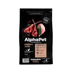 AlphaPet Superpremium Hairball / Сухой корм АльфаПет для кошек для Выведения шерсти c Ягненком и кроликом