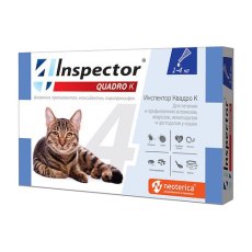 Inspector Quadro К / Капли Инспектор от Внешних и Внутренних паразитов для кошек весом от 1 до 4 кг