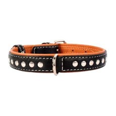 CoLLaR Soft / Ошейник Колар для собак Кожаный Двойной Прошитый с металлическими украшениями Черный верх Коричневый низ