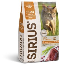 Sirius / Сухой корм Сириус для Стерилизованных кошек Утка и клюква