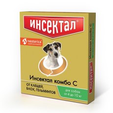 Инсектал комбо С / Капли от Клещей, Блох и Гельминтов для собак весом 4 - 10 кг