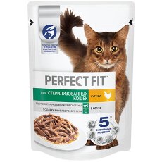 Perfect Fit Sterile / Паучи Перфект Фит для Стерилизованных котов и кошек Курица в соусе (цена за упаковку)