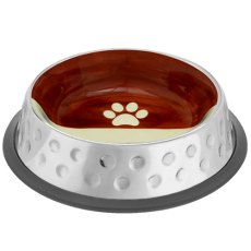 Mr.Kranch Candy / Миска Мистер Кранч для животных с Керамическим покрытием Нескользящее основание нержавеющая сталь Коричневая с белым