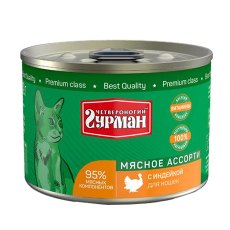 Четвероногий Гурман Мясное ассорти / Консервы для кошек с Индейкой (цена за упаковку)