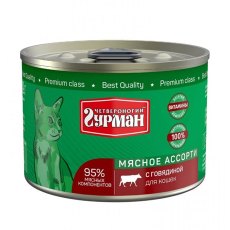 Четвероногий Гурман Мясное ассорти / Консервы для кошек с Говядиной (цена за упаковку)