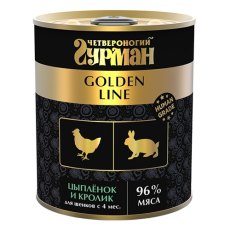 Четвероногий Гурман Golden Line / Консервы Золотая линия для Щенков Цыпленок и Кролик в желе (цена за упаковку)