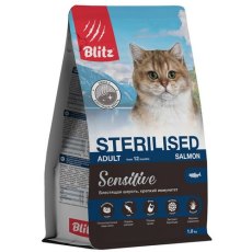 Blitz Sensitive Sterilised Salmon / Сухой корм Блиц для взрослых стерилизованных кошек при Чувствительном пищеварении с Лососем
