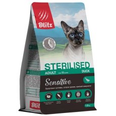 Blitz Sensitive Sterilised Duck / Сухой корм Блиц для взрослых и пожилых стерилизованных кошек при Чувствительном пищеварении и Избыточном весе с Уткой