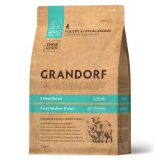 Grandorf Holistic & Hypoallergenic Adult Medium Maxi Probiotic 4 meat / Сухой корм Грандорф Низкозерновой с Живыми Пробиотиками для собак Средних и Крупных пород 4 вида Мяса