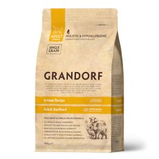 Grandorf Holistic & Hypoallergenic Sterilized Probiotic 4 meat / Сухой корм Грандорф Низкозерновой с Живыми Пробиотиками для Стерилизованных кошек 4 вида Мяса