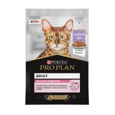 PRO PLAN DELICATE DIGESTION / Влажный корм Паучи ПРО ПЛАН для взрослых кошек при чувствительном пищеварении с индейкой в соусе (цена за упаковку)