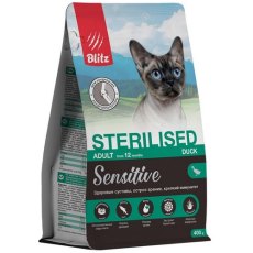 Blitz Sensitive Sterilised Duck / Сухой корм Блиц для взрослых и пожилых стерилизованных кошек при Чувствительном пищеварении и Избыточном весе с Уткой