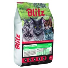 Blitz Sensitive Sterilised Duck / Сухой корм Блиц для взрослых и пожилых стерилизованных кошек при Чувствительном пищеварении и Избыточном весе с Уткой