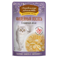 Деревенские лакомства Домашние обеды / Паучи для кошек филейный Лосось в нежном желе (цена за упаковку)