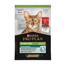 PRO PLAN Sterilised MAINTENANCE / Влажный корм Паучи ПРО ПЛАН (Поддержание естественной защиты организма) для взрослых стерилизованных кошек кусочки с говядиной в желе (цена за упаковку)