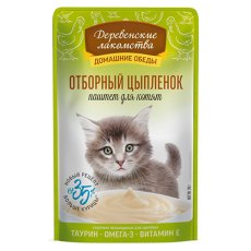 Деревенские лакомства / Паучи Паштет для Котят Отборный Цыпленок (цена за упаковку)