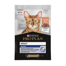 PRO PLAN INDOOR / Влажный корм Паучи ПРО ПЛАН для взрослых кошек при домашнем образе жизни с лососем в соусе (цена за упаковку)
