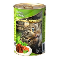 Ночной охотник / Влажный корм Консервы для кошек Телятина Индейка кусочки в желе (цена за упаковку)