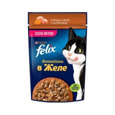 FELIX SENSATIONS / Влажный корм Паучи Феликс Сенсейшенс в желе для взрослых кошек с курицей и морковью (цена за упаковку)