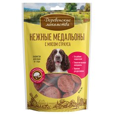 Деревенские лакомства / Нежные медальоны для собак с мясом Страуса