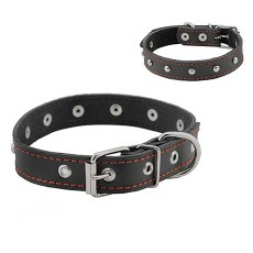 Homepet / Ошейник Хоумпет для собак Кожаный с Украшениями Двойной простроченный Двухслойный Черный