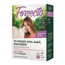 Forsecto / Капли на холку Форсекто от Клещей Блох Вшей Власоедов для кошек от 4 до 6 кг