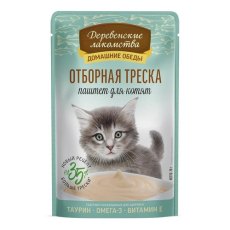 Деревенские лакомства / Паучи для Котят Отборная треска Паштет (цена за упаковку)