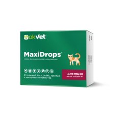 Okvet / Капли Оквет МаксиДропс для кошек от 1 до 4 кг от Клещей Блох Вшей Круглых и Ленточных гельминтов