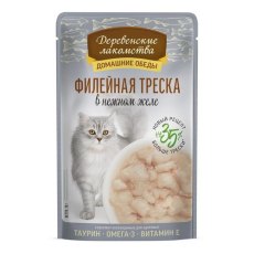 Деревенские лакомства / Паучи для кошек Филейная треска в нежном желе (цена за упаковку)