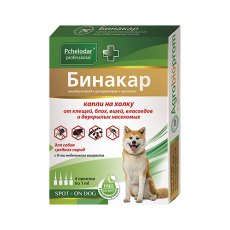 Pchelodar Бинакар капли на холку от блох вшей и власоедов для собак средних пород 1пипетка на 10кг