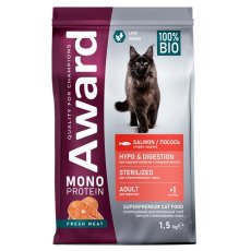 Award Monoprotein / Сухой корм Авард для взрослых Стерилизованных кошек из Лосося с добавлением спаржи и ацеролы