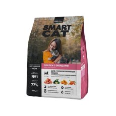 Smart Cat Sensitive Sterilised / Сухой корм Смарт Кэт для стерилизованных кошек с Чувствительным пищеварением Лосось с овощами