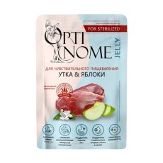Optinome / Влажный корм Оптином для стерилизованных кошек при Чувствительном пищеварении с Уткой и яблоками в желе (цена за упаковку)