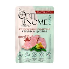 Optinome / Влажный корм Оптином для стерилизованных кошек при Чувствительном пищеварении с Кроликом и цукини в соусе (цена за упаковку)