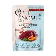 Optinome / Влажный корм Оптином для стерилизованных кошек для Контроля веса с Олениной бататом и розмарином в желе (цена за упаковку)