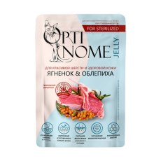 Optinome / Влажный корм Оптином для стерилизованных кошек для Красивой шерсти с Ягненком и облепихой в желе (цена за упаковку)
