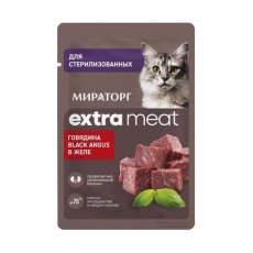 Мираторг Extra Meat / Влажный корм Паучи для Стерилизованных кошек Говядина Black Angus в желе (цена за упаковку)