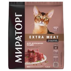 Мираторг Extra Meat / Сухой корм для Домашних кошек старше 1 года с Говядиной Black Angus