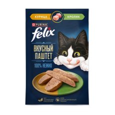 FELIX ВКУСНЫЙ ПАШТЕТ / Влажный корм Паучи Феликс Вкусный паштет для взрослых кошек с курицей и кроликом (цена за упаковку)