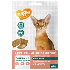 Мнямс Лакомство для кошек Хрустящие подушечки Здоровье и Красота с Лососем