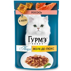Гурмэ Перл / Влажный корм Паучи Пурина Гурмэ Желе Де-Люкс для взрослых кошек с лососем (цена за упаковку)