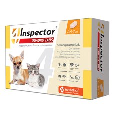 Inspector Quadro Tabs / Таблетки Инспектор от Внешних и Внутренних паразитов для кошек и собак весом от 0,5 до 2 кг