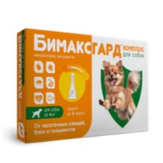Бимаксгард КОМПЛЕКС Капли для собак до 4 кг от Чесоточных клещей, Блох и Гельминтов